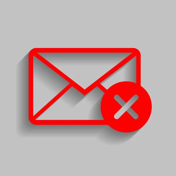 Ilustración de signo de correo con marca de cáscara. Vector. Icono rojo con sombra suave sobre fondo gris . — Vector de stock