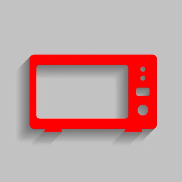 Signo de microondas ilustración. Vector. Icono rojo con sombra suave sobre fondo gris . — Archivo Imágenes Vectoriales