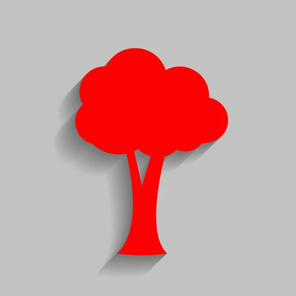 Signo de árbol ilustración. Vector. Icono rojo con sombra suave sobre fondo gris . — Vector de stock
