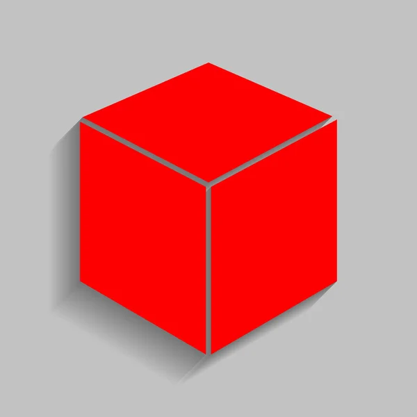 Ilustración del signo del cubo. Vector. Icono rojo con sombra suave sobre fondo gris . — Vector de stock