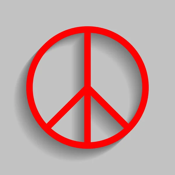 Illustration du signe de paix. Vecteur. Icône rouge avec ombre douce sur fond gris . — Image vectorielle