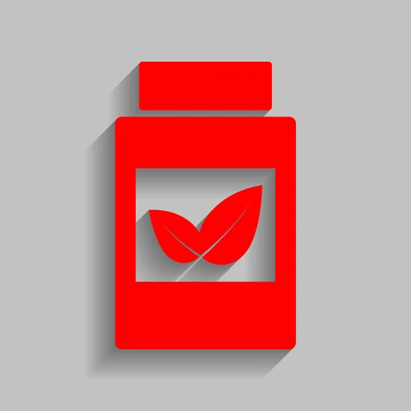 Supplementen container teken. Vector. Rode pictogram met zachte schaduw op grijze achtergrond. — Stockvector