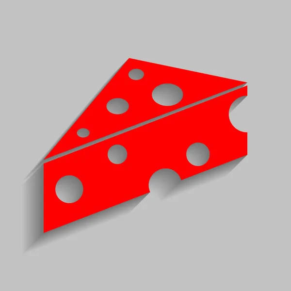 Cheese Maasdam signe. Vecteur. Icône rouge avec ombre douce sur fond gris . — Image vectorielle