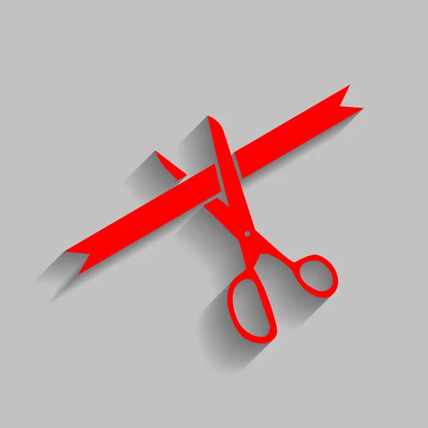 Zeremonie Band schneiden Zeichen. Vektor. rotes Symbol mit weichem Schatten auf grauem Hintergrund. — Stockvektor