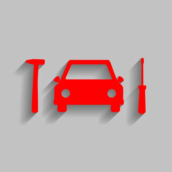 Auto-Reparatur-Service-Schild. Vektor. rotes Symbol mit weichem Schatten auf grauem Hintergrund. — Stockvektor