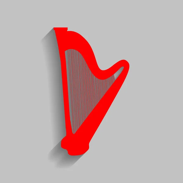 Знак арфи на музичному інструменті. Вектор. Червона ікона з м'якою тіні на сірому фоні . — стоковий вектор