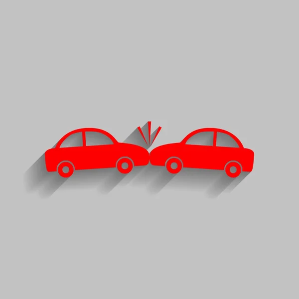 Señal de coches estrellados. Vector. Icono rojo con sombra suave sobre fondo gris . — Vector de stock