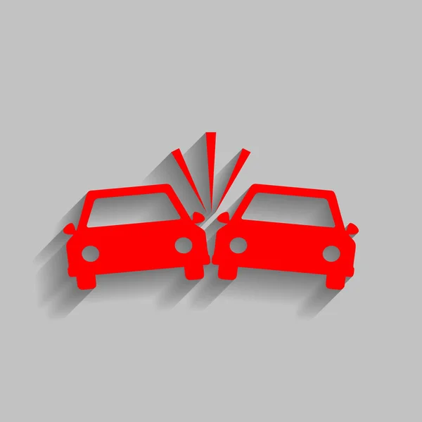 クラッシュした車に署名します。ベクトル。灰色の背景にソフト シャドウの付いた赤いアイコン. — ストックベクタ