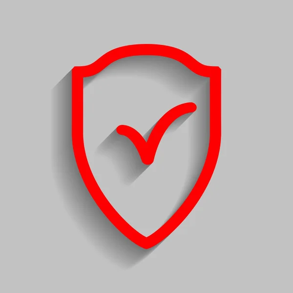 Signo de escudo como símbolo de protección y seguro Vector. Icono rojo con sombra suave sobre fondo gris . — Archivo Imágenes Vectoriales