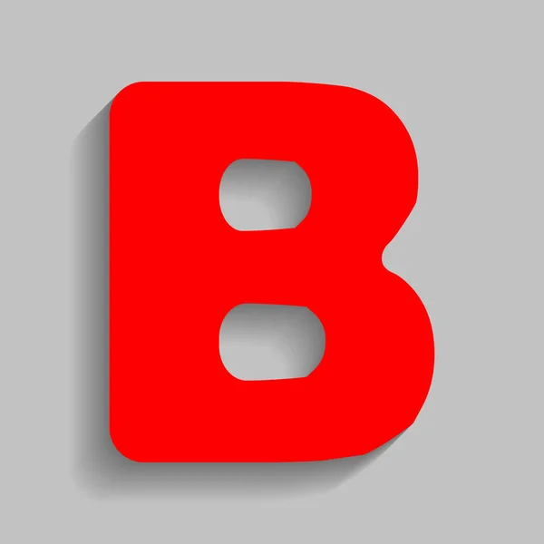 Lettre B signe élément de modèle de conception. Vecteur. Icône rouge avec ombre douce sur fond gris . — Image vectorielle