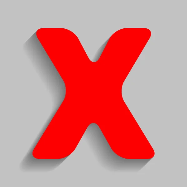 Σύμβολο γράμμα X πρότυπο στοιχείο σχεδίου. Διάνυσμα. Κόκκινο εικονίδιο με απαλή σκιά σε γκρίζο φόντο. — Διανυσματικό Αρχείο