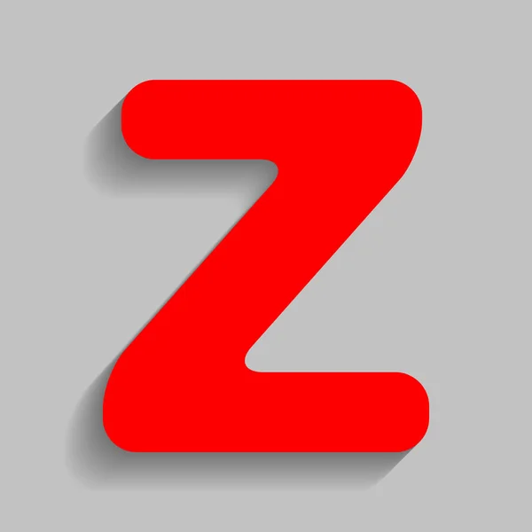 Unsur desain tanda huruf Z. Vektor. Ikon merah dengan bayangan lembut pada latar belakang abu-abu . - Stok Vektor