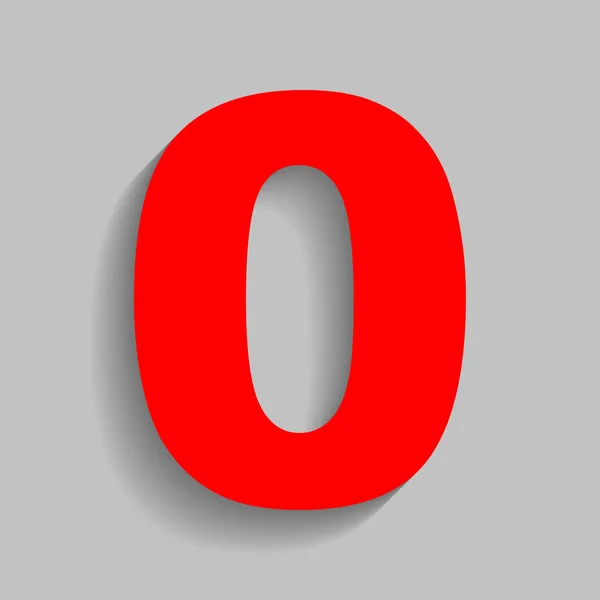 Mall för nummer 0 tecken designelement. Vektor. Röd ikon med mjuk skugga på grå bakgrund. — Stock vektor