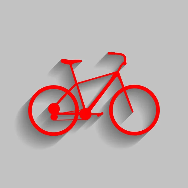 Bicicleta, sinal de bicicleta. Vector. Ícone vermelho com sombra suave no fundo cinza . —  Vetores de Stock