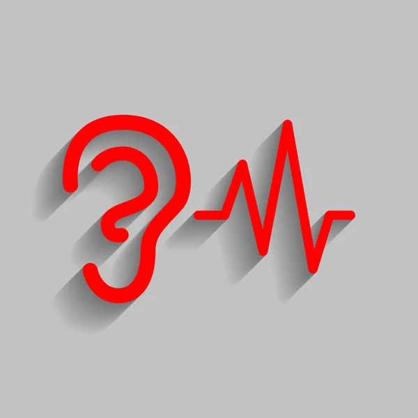 Öra höra ljud tecken. Vektor. Röd ikon med mjuk skugga på grå bakgrund. — Stock vektor