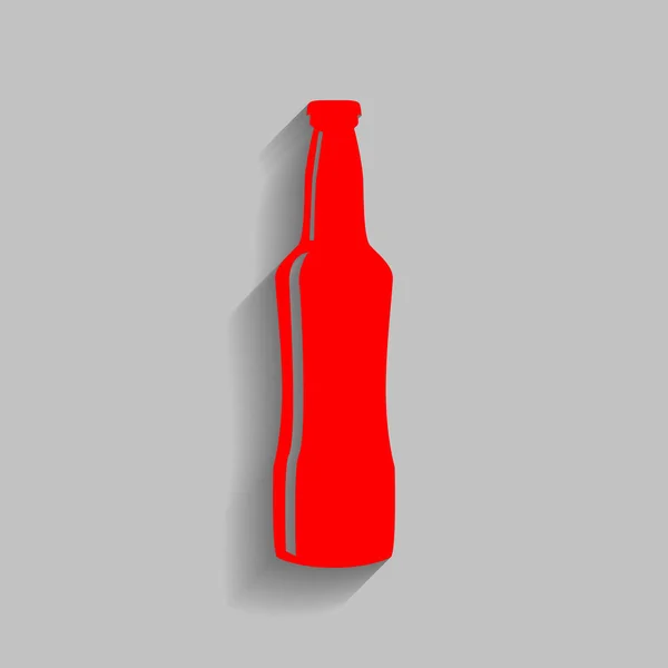 Bierflaschenschild. Vektor. rotes Symbol mit weichem Schatten auf grauem Hintergrund. — Stockvektor