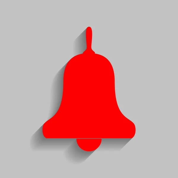 Alarma de campana, señal de timbre. Vector. Icono rojo con sombra suave sobre fondo gris . — Vector de stock