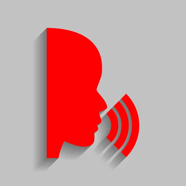 Lidé, mluvení nebo zpěvu znamení. Vektor. Červená ikona s měkký stín na šedém pozadí. — Stockový vektor