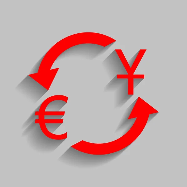 通貨は交換サインです。ドルとユーロ。ベクトル。灰色の背景にソフト シャドウの付いた赤いアイコン. — ストックベクタ