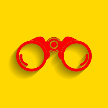 Dürbün işareti illüstrasyon. Vektör. Altın arka plan üzerinde yumuşak gölge ile kırmızı simge.