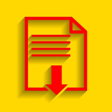 Download işareti dosya. Vektör. Altın arka plan üzerinde yumuşak gölge ile kırmızı simge.