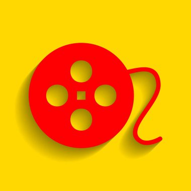 Film dairesel işareti. Vektör. Altın arka plan üzerinde yumuşak gölge ile kırmızı simge.