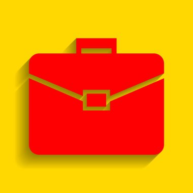 Evrak Çantası'nı işaret illüstrasyon. Vektör. Altın arka plan üzerinde yumuşak gölge ile kırmızı simge.