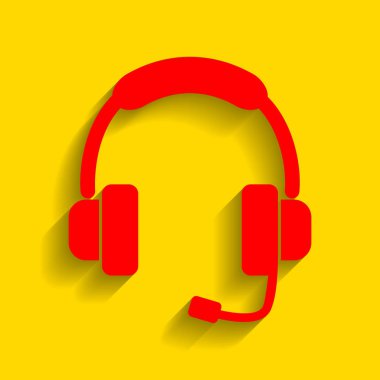 Destek işareti illüstrasyon. Vektör. Altın arka plan üzerinde yumuşak gölge ile kırmızı simge.