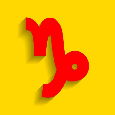 Oğlak işaret illüstrasyon. Vektör. Altın arka plan üzerinde yumuşak gölge ile kırmızı simge.