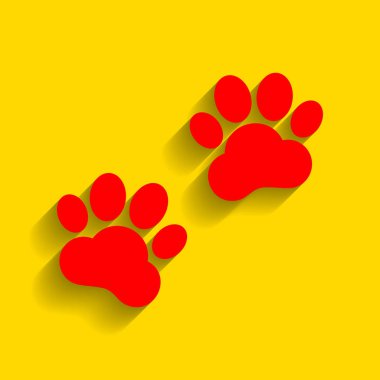 Hayvan parça işareti. Vektör. Altın arka plan üzerinde yumuşak gölge ile kırmızı simge.