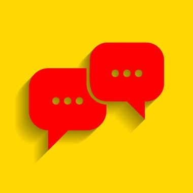 Konuşma işareti kabarcıklar. Vektör. Altın arka plan üzerinde yumuşak gölge ile kırmızı simge.