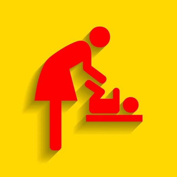 Symbol für Frauen und Baby, Baby-Wechsel. Vektor. rotes Symbol mit weichem Schatten auf goldenem Hintergrund. — Stockvektor