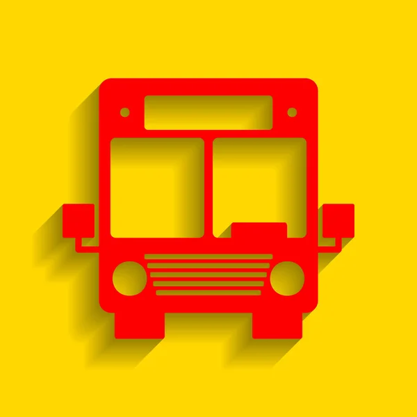 Bus sign illustration. Vector. Red icon with soft shadow on golden background. — Stock Vector
