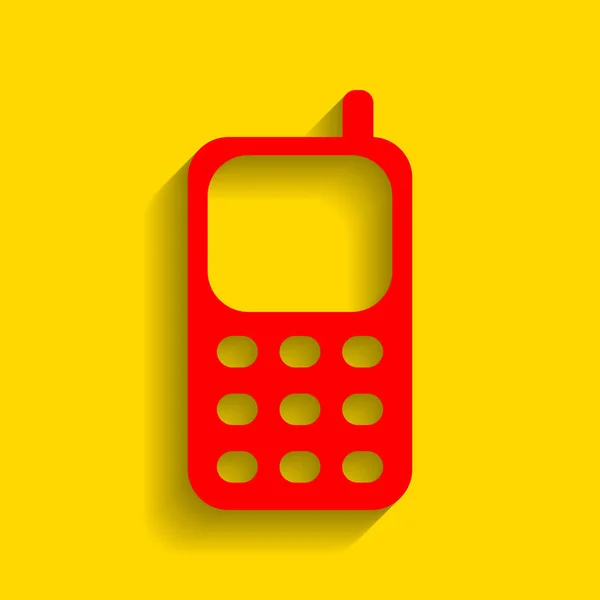 Značka mobilních telefonů. Vektor. Červená ikona s měkký stín na zlaté pozadí. — Stockový vektor