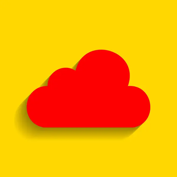 구름 표시 그림입니다. 벡터입니다. 부드러운 그림자 황금 배경에 빨간색 아이콘. — 스톡 벡터