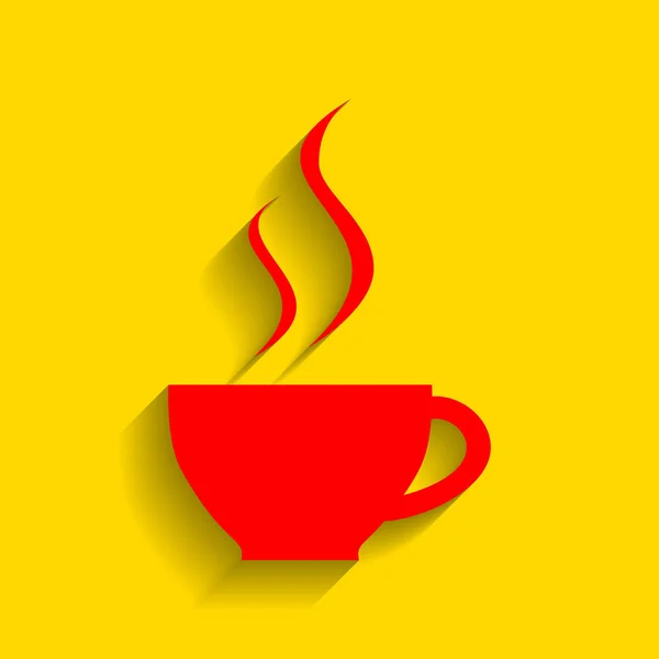 Чашка кавового знаку. Вектор. Червона ікона з м'якою тіні на золотому фоні . — стоковий вектор
