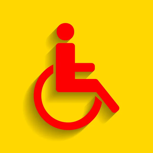 Иллюстрация знака инвалида. Вектор. Красный значок с мягкой тенью на золотом фоне . — стоковый вектор