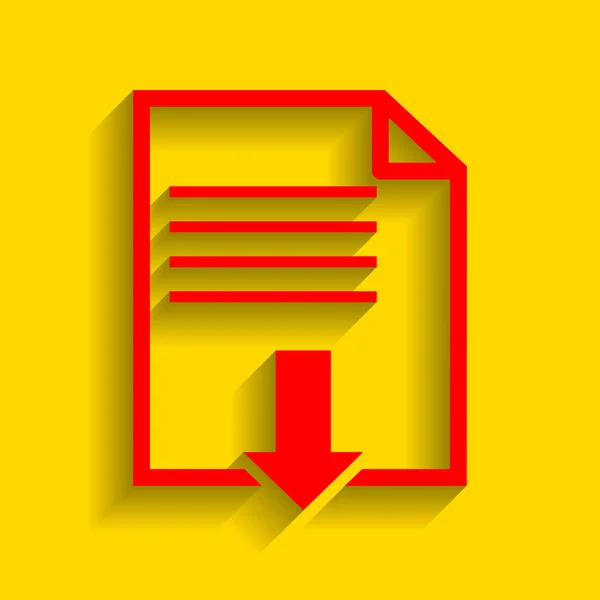 Signo de descarga de archivos. Vector. Icono rojo con sombra suave sobre fondo dorado . — Archivo Imágenes Vectoriales