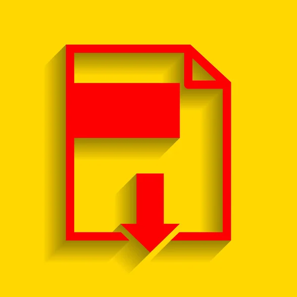 Signo de descarga de archivos. Vector. Icono rojo con sombra suave sobre fondo dorado . — Vector de stock