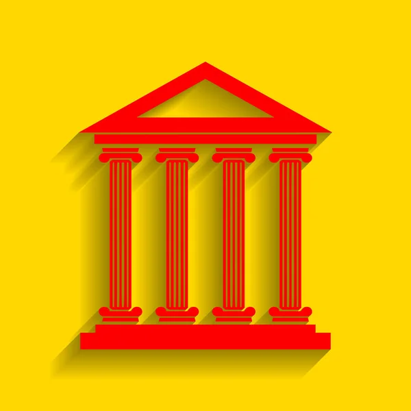 Ilustración histórica del edificio. Vector. Icono rojo con sombra suave sobre fondo dorado . — Archivo Imágenes Vectoriales