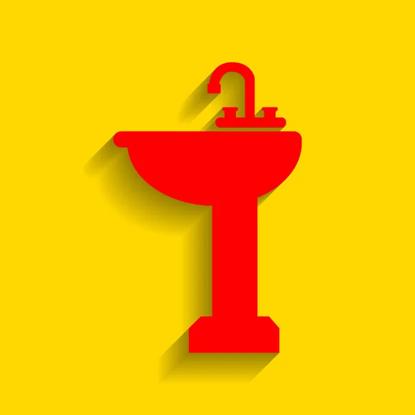 Badezimmerspülschild. Vektor. rotes Symbol mit weichem Schatten auf goldenem Hintergrund. — Stockvektor