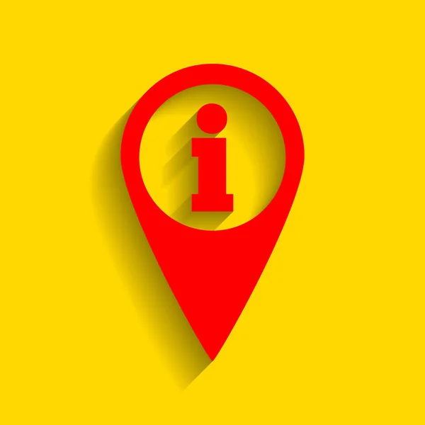 Indicatore di mappa con cartello informativo. Vettore. Icona rossa con morbida ombra su sfondo dorato . — Vettoriale Stock