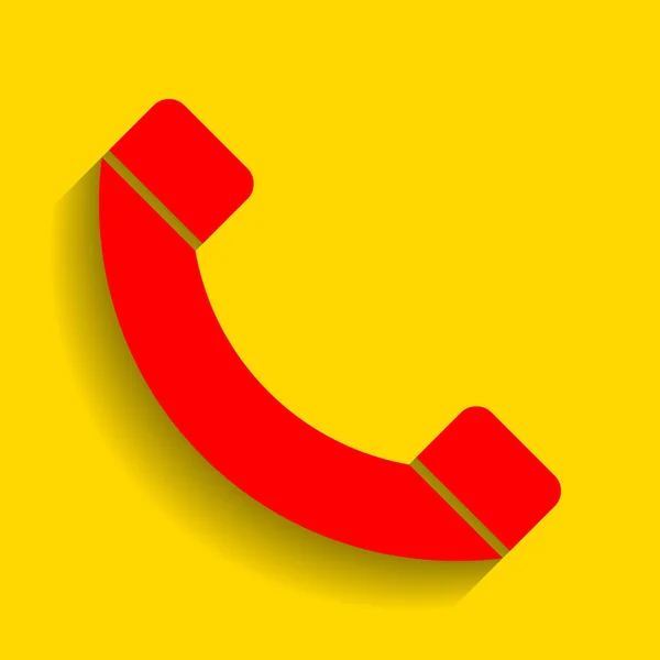 Phone sign illustration. Vector. Red icon with soft shadow on golden background. — Stock Vector