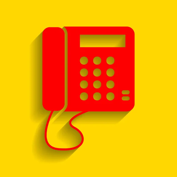 Communication ou panneau téléphonique. Vecteur. Icône rouge avec ombre douce sur fond doré . — Image vectorielle