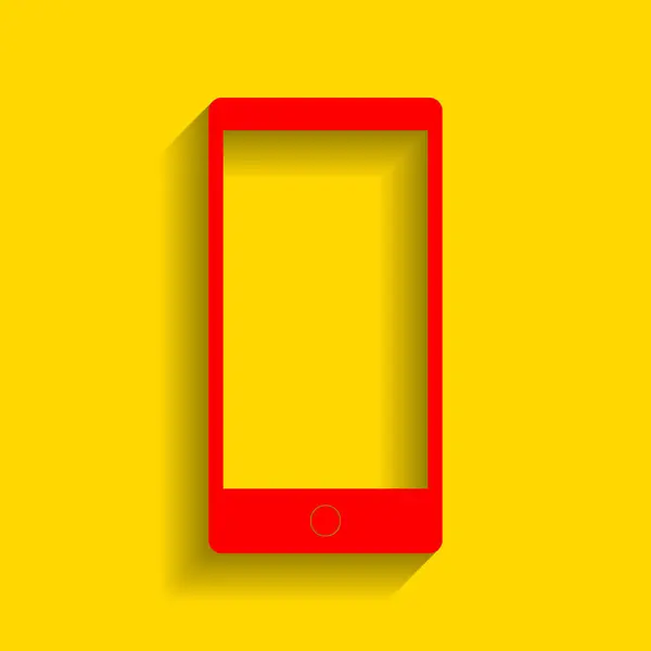 Gadget moderno in stile astratto con schermo vuoto. Modello per qualsiasi contenuto. Vettore. Icona rossa con morbida ombra su sfondo dorato . — Vettoriale Stock