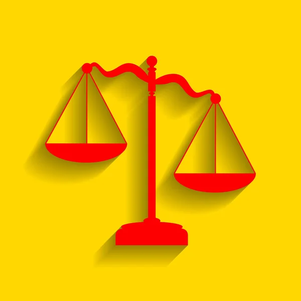 Scales of Justice sign. Vector. Red icon with soft shadow on golden background. — Stock Vector