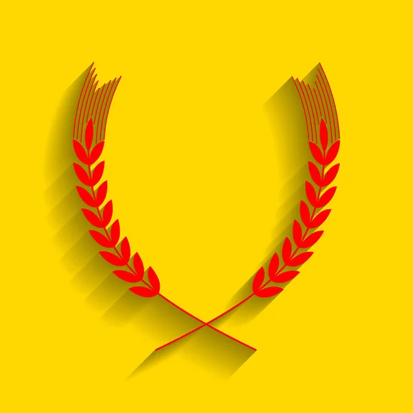 Illustration de signe de blé. Vecteur. Icône rouge avec ombre douce sur fond doré . — Image vectorielle
