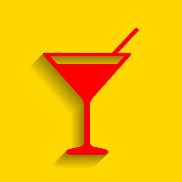 Cocktail sign illustration. Vector. Red icon with soft shadow on golden background. — Stock Vector