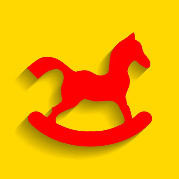 Señal de juguete de caballo. Vector. Icono rojo con sombra suave sobre fondo dorado . — Vector de stock