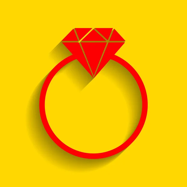 Signo de diamante ilustración. Vector. Icono rojo con sombra suave sobre fondo dorado . — Archivo Imágenes Vectoriales